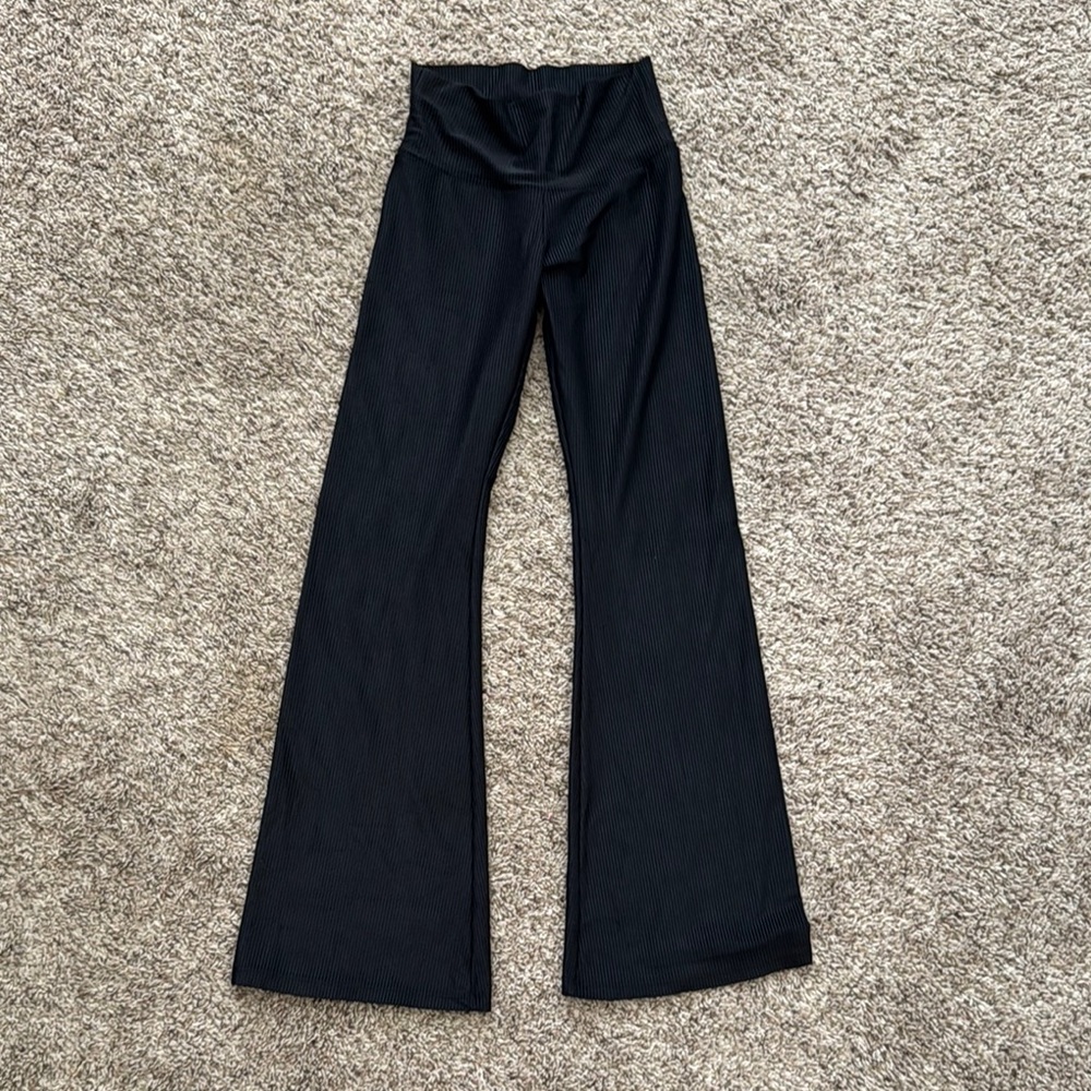 Black Ribbed Flared Pants